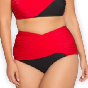 ELOQUII Cross Front Black & Red Swim Bottoms
